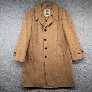 Vintage Grenadier Mens 40 Wool Tweed Single Breasted Over Coat Tan Brown 1960s